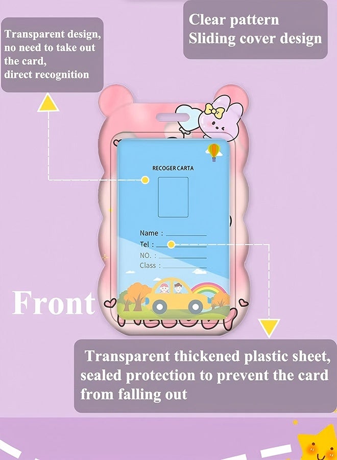 Wffo 2 Pcs Sanrio Anime Badge Card Holder with Lanyard Retractable Badge Reel ID Credit Card Holder Purse Pouch with Lanyard Durable Card Case Neck Pouch Wallet Anime Keychain for Students Teens - Pink/Purple - Image 5