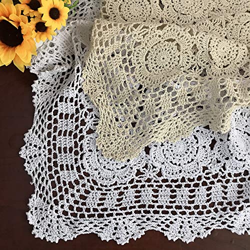 Hetao 100% Cotton Handmade Crochet Square Tablecloth Doilies Lace Table Covers,White, 19 Inch - Image 4