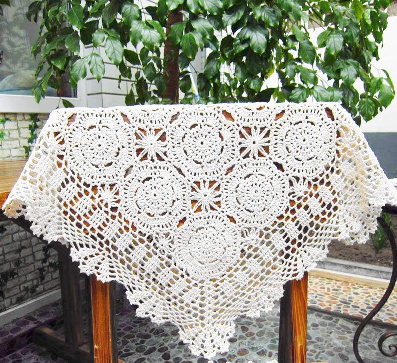 Hetao 100% Cotton Handmade Crochet Square Tablecloth Doilies Lace Table Covers,White, 19 Inch - Image 5