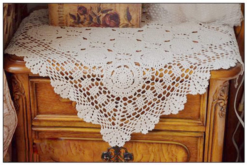 Hetao 100% Cotton Handmade Crochet Square Tablecloth Doilies Lace Table Covers,White, 19 Inch - Image 2