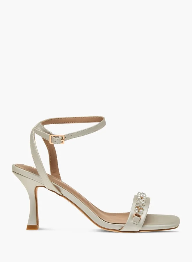 Flora Bella By Shoexpress Womens Pearl Embellished Slip-On Stiletto Sandals With Buckle Closure