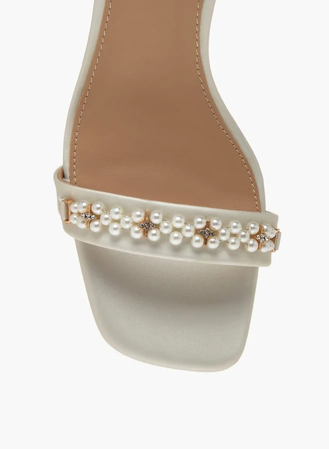 Flora Bella By Shoexpress Womens Pearl Embellished Slip-On Stiletto Sandals With Buckle Closure