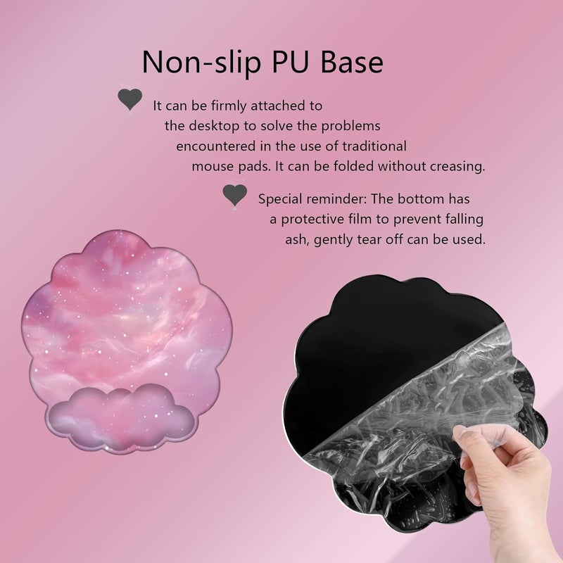 WFCYGL Cloud Keyboard Wrist Rest Galaxy Mouse Pad with Wrist Rest Ergonomic Space Wrist Pad Memory Foam Non-Slip Wrist Support for Computer Laptop Gaming Home Office Relief Typing Pain Pink Stars - Image 2
