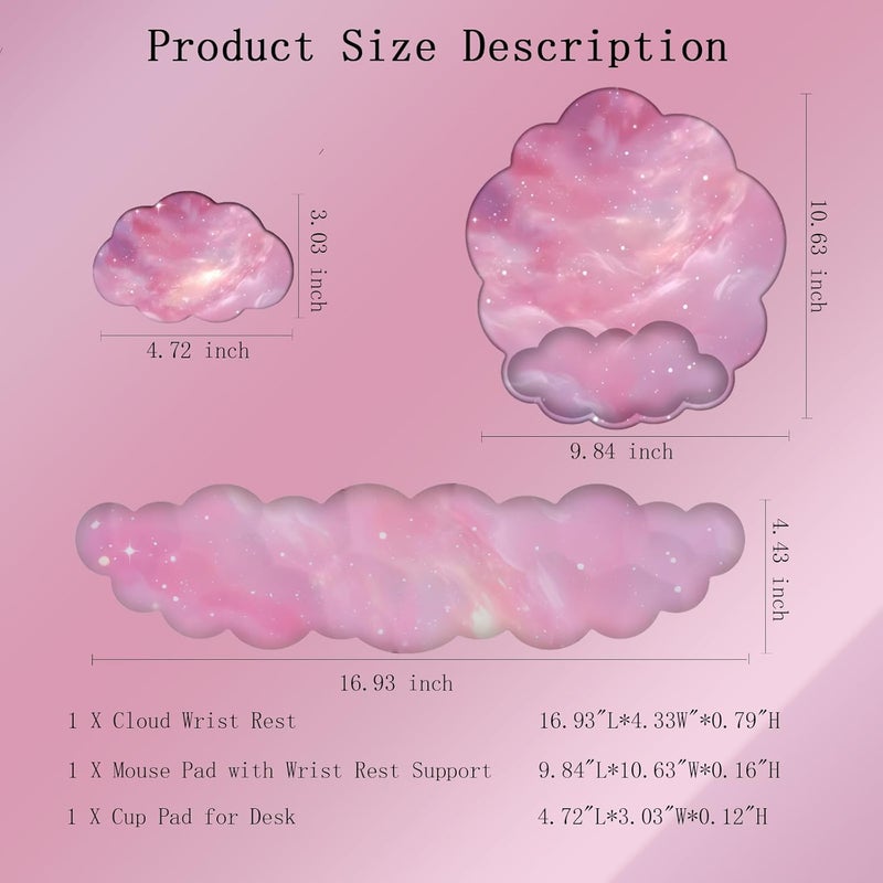 WFCYGL Cloud Keyboard Wrist Rest Galaxy Mouse Pad with Wrist Rest Ergonomic Space Wrist Pad Memory Foam Non-Slip Wrist Support for Computer Laptop Gaming Home Office Relief Typing Pain Pink Stars - Image 3