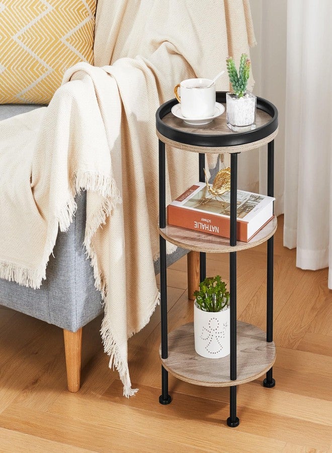 ZEXVIDA Side Table, 3 Tiers, Round Night Table, Width 11.8 x Depth 11.8 x Height 21.7 inches (30 x 30 x 55 cm), Living Side Table, Bedside Table, Mini Table, Folding Side Table, Wood Grain Table, - Image 2