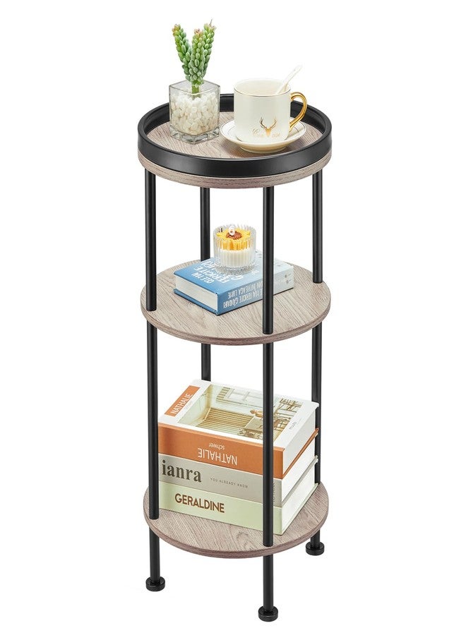 ZEXVIDA Side Table, 3 Tiers, Round Night Table, Width 11.8 x Depth 11.8 x Height 21.7 inches (30 x 30 x 55 cm), Living Side Table, Bedside Table, Mini Table, Folding Side Table, Wood Grain Table,