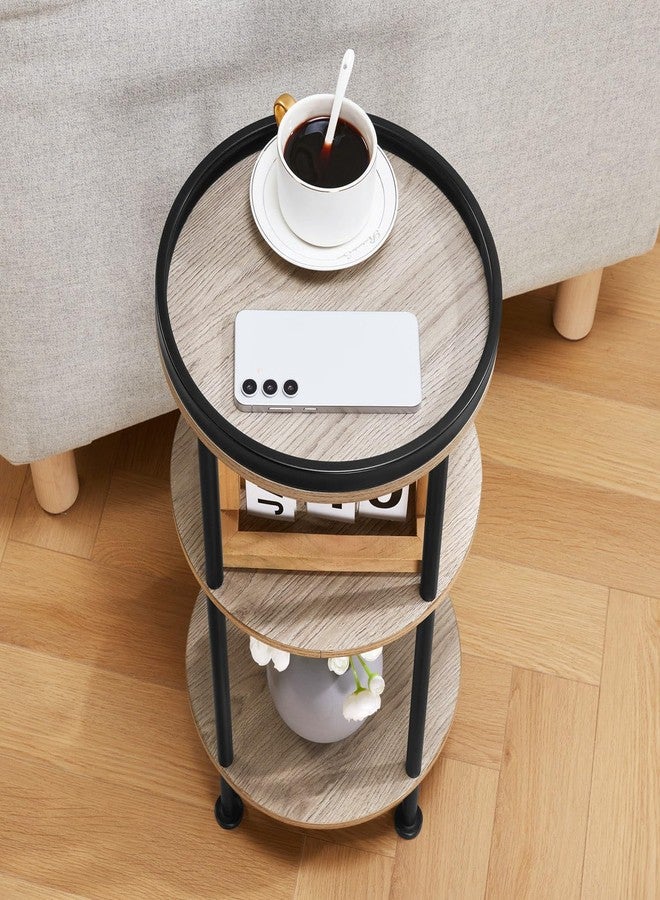ZEXVIDA Side Table, 3 Tiers, Round Night Table, Width 11.8 x Depth 11.8 x Height 21.7 inches (30 x 30 x 55 cm), Living Side Table, Bedside Table, Mini Table, Folding Side Table, Wood Grain Table, - Image 5