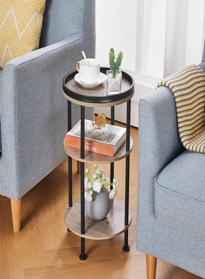 ZEXVIDA Side Table, 3 Tiers, Round Night Table, Width 11.8 x Depth 11.8 x Height 21.7 inches (30 x 30 x 55 cm), Living Side Table, Bedside Table, Mini Table, Folding Side Table, Wood Grain Table, - Image 3