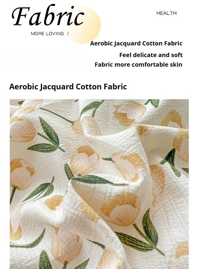 4-Piece Fresh Prints Bedding Set  200*230cm Double/King Size Cotton Avocado green and apricot print  - Image 4