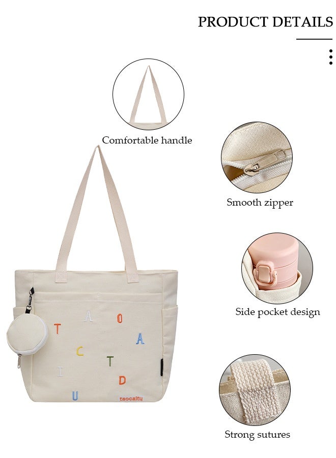 DUNISO Stylish Large Canvas Tote for Women,Simple One-Shoulder Canvas Bag, Simple Large-Capacity Handbag, Casual Art Canvas Travel Bag, Fashion Shoulder Bag for Work Travel - Image 3