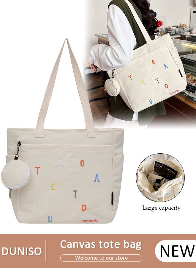 DUNISO Stylish Large Canvas Tote for Women,Simple One-Shoulder Canvas Bag, Simple Large-Capacity Handbag, Casual Art Canvas Travel Bag, Fashion Shoulder Bag for Work Travel - Image 1