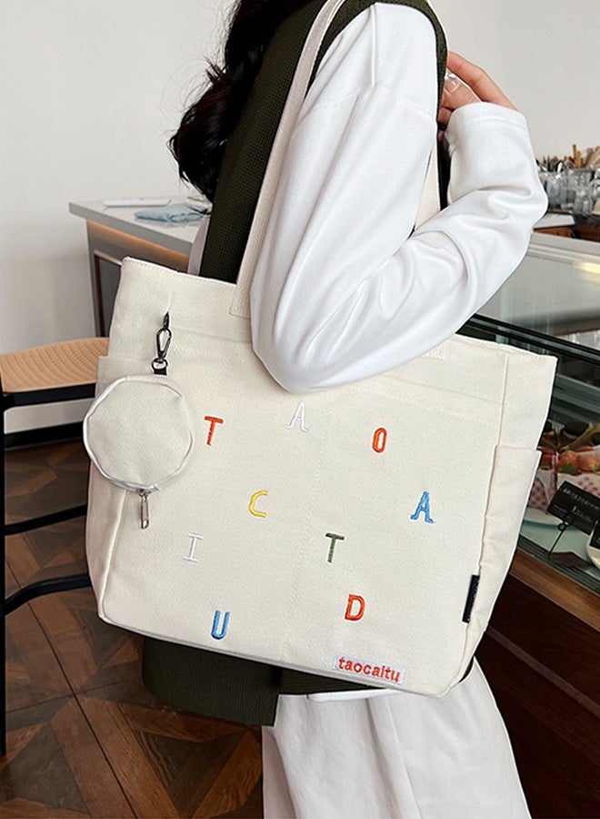 DUNISO Stylish Large Canvas Tote for Women,Simple One-Shoulder Canvas Bag, Simple Large-Capacity Handbag, Casual Art Canvas Travel Bag, Fashion Shoulder Bag for Work Travel - Image 5