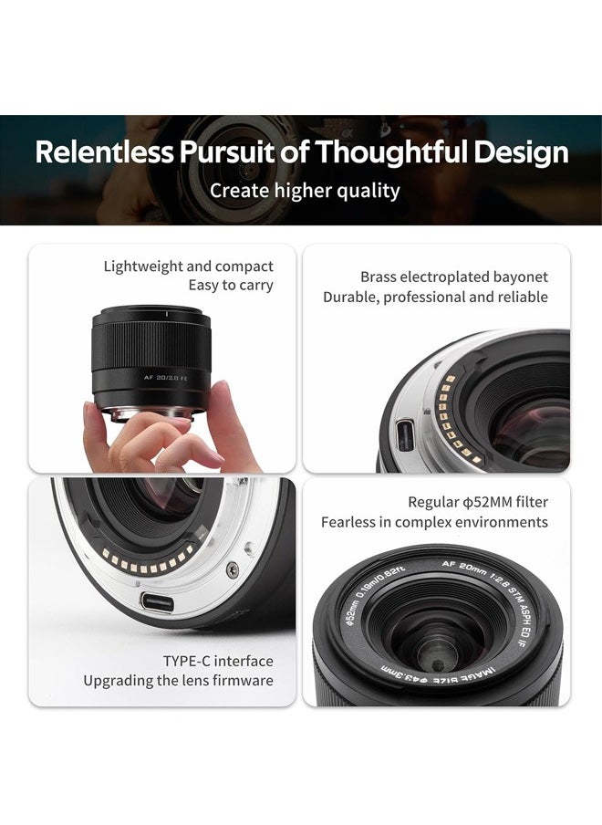 VILTROX - VILTROX 20mm f2.8 FE, 20mm f/2.8 e-Mount Full Frame AF Lens for Sony e Mount, Prime Wide Angle Lens for Sony e Mount a7cr a7cii a7c a6700 zv-e100 a6600 a6400 a7iv a7iii - Image 1
