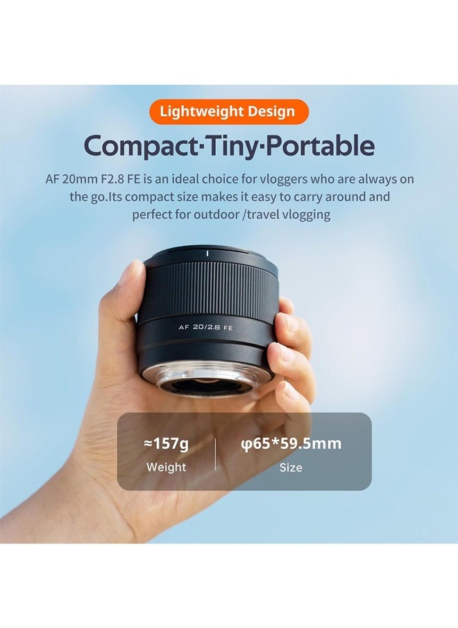 VILTROX - VILTROX 20mm f2.8 FE, 20mm f/2.8 e-Mount Full Frame AF Lens for Sony e Mount, Prime Wide Angle Lens for Sony e Mount a7cr a7cii a7c a6700 zv-e100 a6600 a6400 a7iv a7iii - Image 1