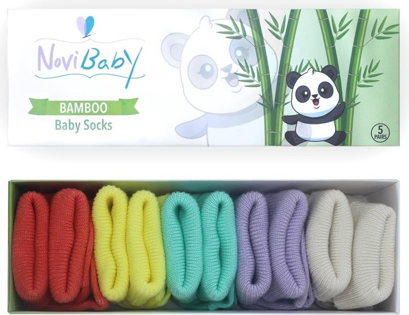 Novibaby 5-Piece Bamboo Newborn Baby Socks I Color Mix I 0-6 Months  - Image 1