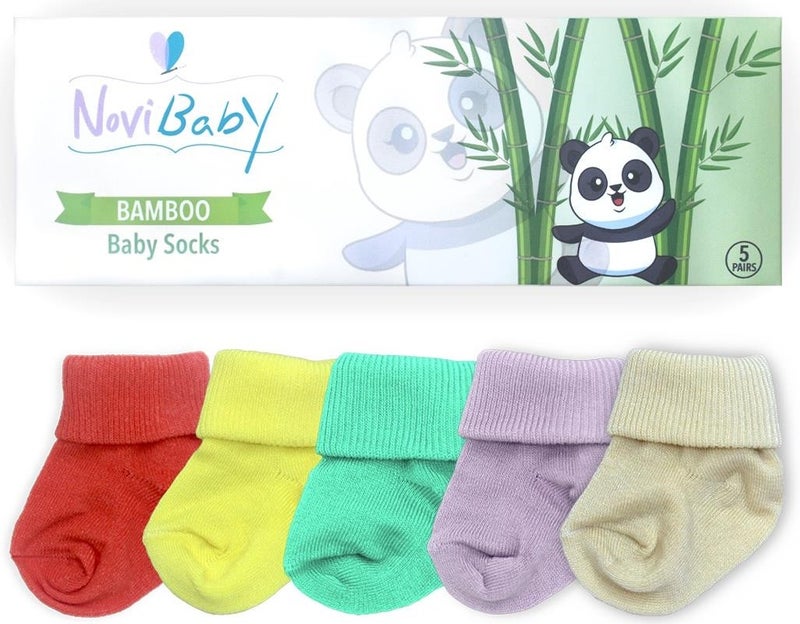 Novibaby 5-Piece Bamboo Newborn Baby Socks I Color Mix I 0-6 Months  - Image 3