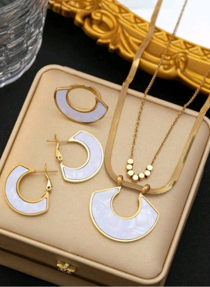 Trendy Stainless Steel Gold Plated Jewellery Set For Women - Image 1