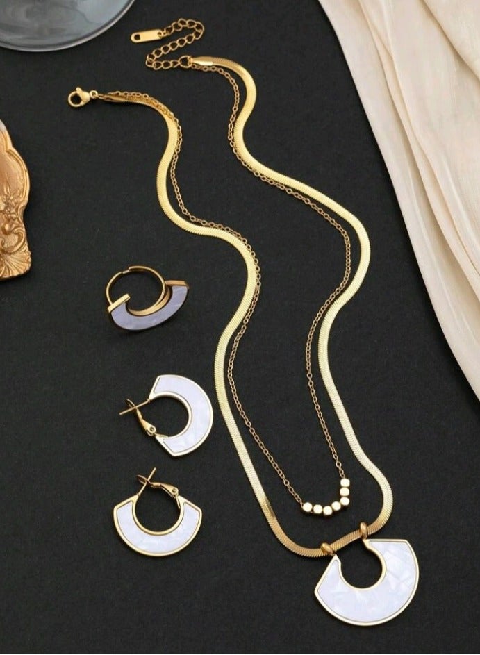 Trendy Stainless Steel Gold Plated Jewellery Set For Women - Image 2