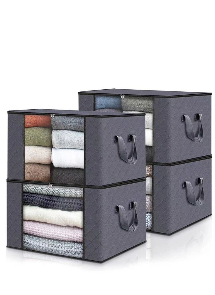 Perfii 4 Pack Clothes Storage Bags, Foldable Blanket Storage Bins with Lids and Handles, Ideal for Comforters, Clothing, and Bedding, 90L Capacity  - Image 1