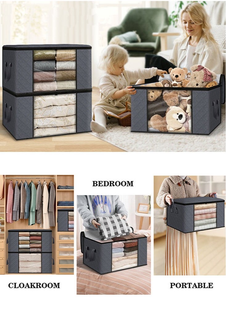 Perfii 4 Pack Clothes Storage Bags, Foldable Blanket Storage Bins with Lids and Handles, Ideal for Comforters, Clothing, and Bedding, 90L Capacity  - Image 4