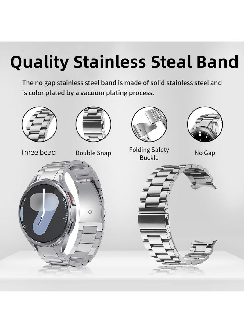 Beauenty Band Compatible with Samsung Galaxy Watch 7 6 5 4 Band 40mm 44mm 45mm/Watch 6 4 Classic 42mm 46mm 43mm 47mm Metal Stainless Steel Bands Strap Men Women NOT for Galaxy Watch Ultra 47mm(2024) - Silver - Image 4
