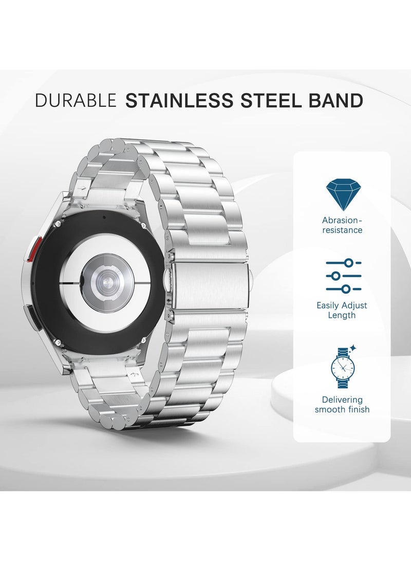 Beauenty Band Compatible with Samsung Galaxy Watch 7 6 5 4 Band 40mm 44mm 45mm/Watch 6 4 Classic 42mm 46mm 43mm 47mm Metal Stainless Steel Bands Strap Men Women NOT for Galaxy Watch Ultra 47mm(2024) - Silver - Image 3
