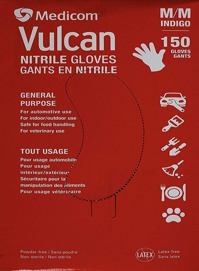 Medicom Vulcan Nitrile Gloves Latex-Free General Purpose Indigo Color 150ct, MD - Image 1