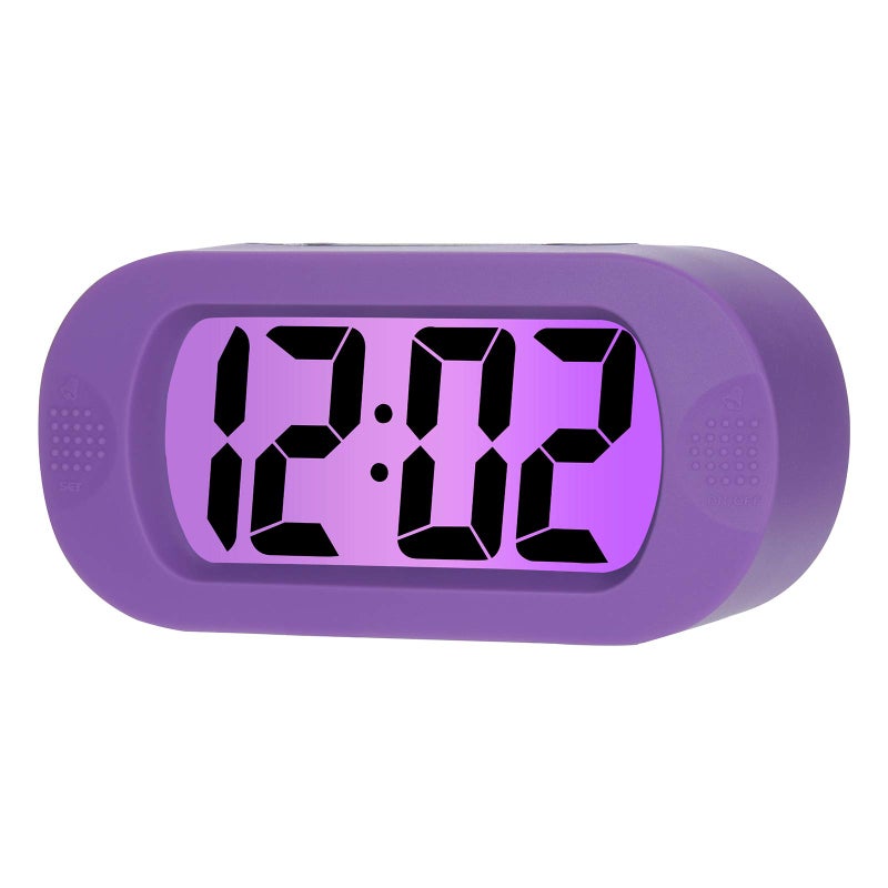 Plumeet Kids Alarm Clock Large Digital LCD Travel Alarm Clocks with Snooze and Night Light  Ascending Sound and Handheld Size  Best Gift for Kids Purple