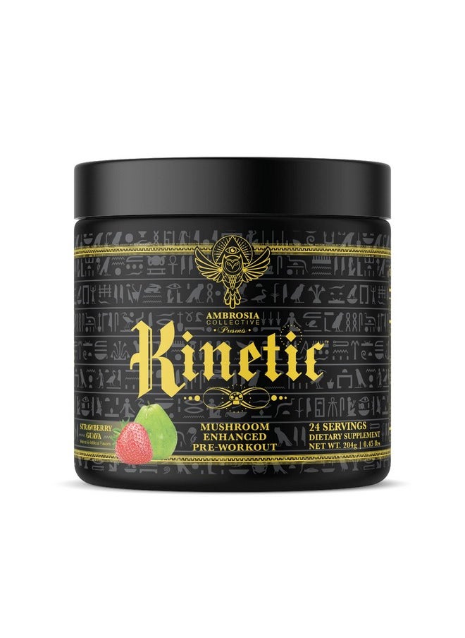 Ambrosia - Ambrosia Kinetic Organic Preworkout, Mushroom Enhanced Natural Pre Workout Supplement, Nootropic Superfood Powder for Energy (Strawberry Guava) - Image 1