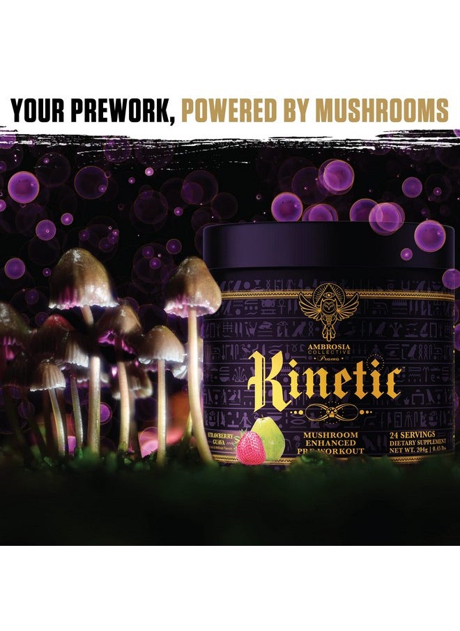 Ambrosia - Ambrosia Kinetic Organic Preworkout, Mushroom Enhanced Natural Pre Workout Supplement, Nootropic Superfood Powder for Energy (Strawberry Guava) - Image 1