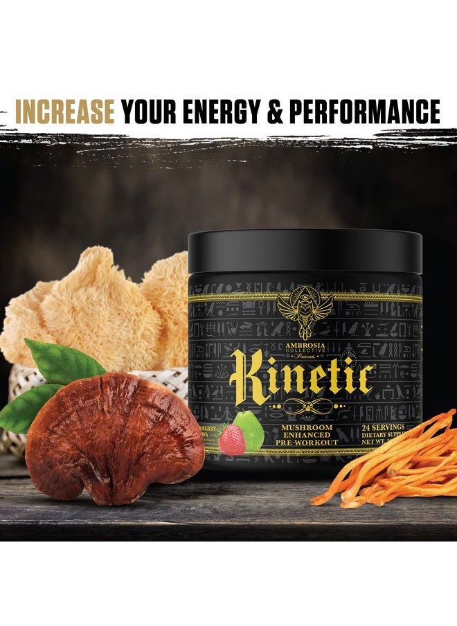 Ambrosia - Ambrosia Kinetic Organic Preworkout, Mushroom Enhanced Natural Pre Workout Supplement, Nootropic Superfood Powder for Energy (Strawberry Guava) - Image 1