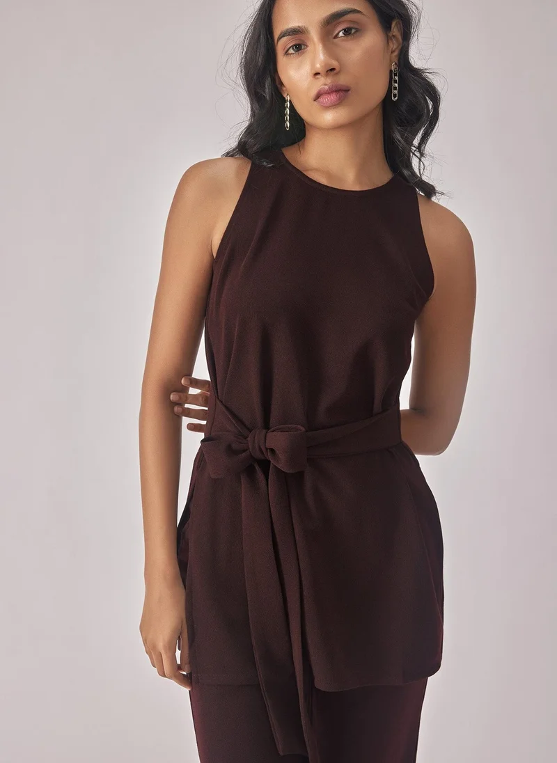 ذا ليبل لايف بلوزة ميرلو محبوكة بربطة أمامية أنيقة ومتعددة الاستخدامات