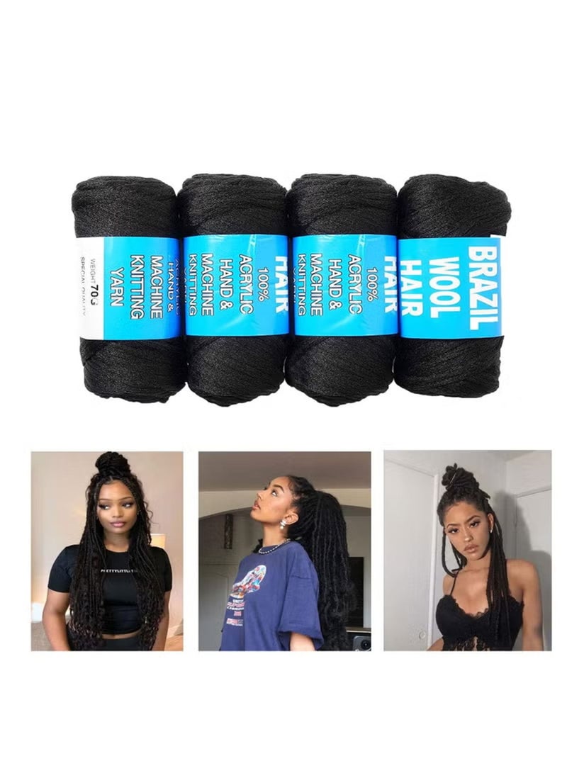 Jamal 4 Pack Brazilian Wool Hair Yarns Wool Yarns For Hair Jumbo Braids Hair Attachment Senegalese Wool Hair Braids For Weaving Black - Image 1
