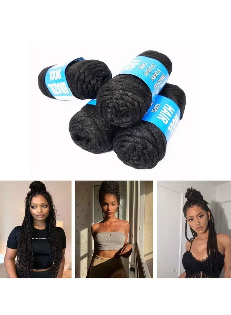 Jamal 4 Pack Brazilian Wool Hair Yarns Wool Yarns For Hair Jumbo Braids Hair Attachment Senegalese Wool Hair Braids For Weaving Black - Image 2