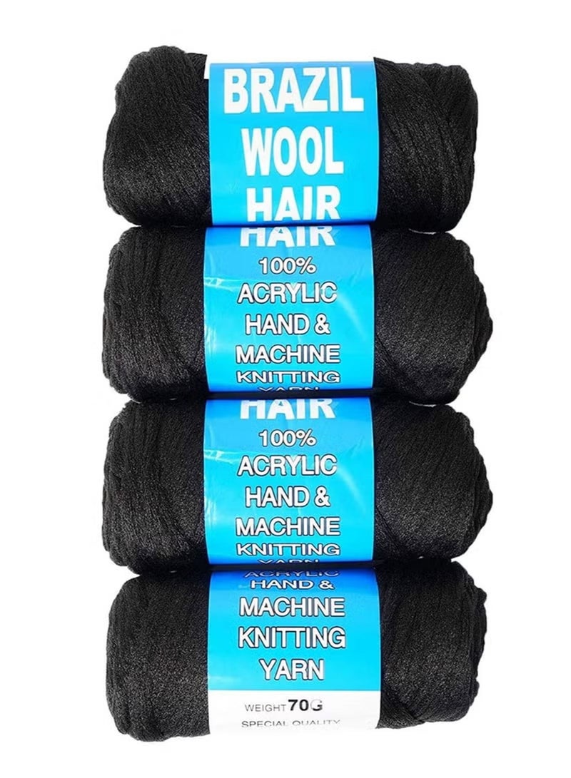 Jamal 4 Pack Brazilian Wool Hair Yarns Wool Yarns For Hair Jumbo Braids Hair Attachment Senegalese Wool Hair Braids For Weaving Black - Image 4