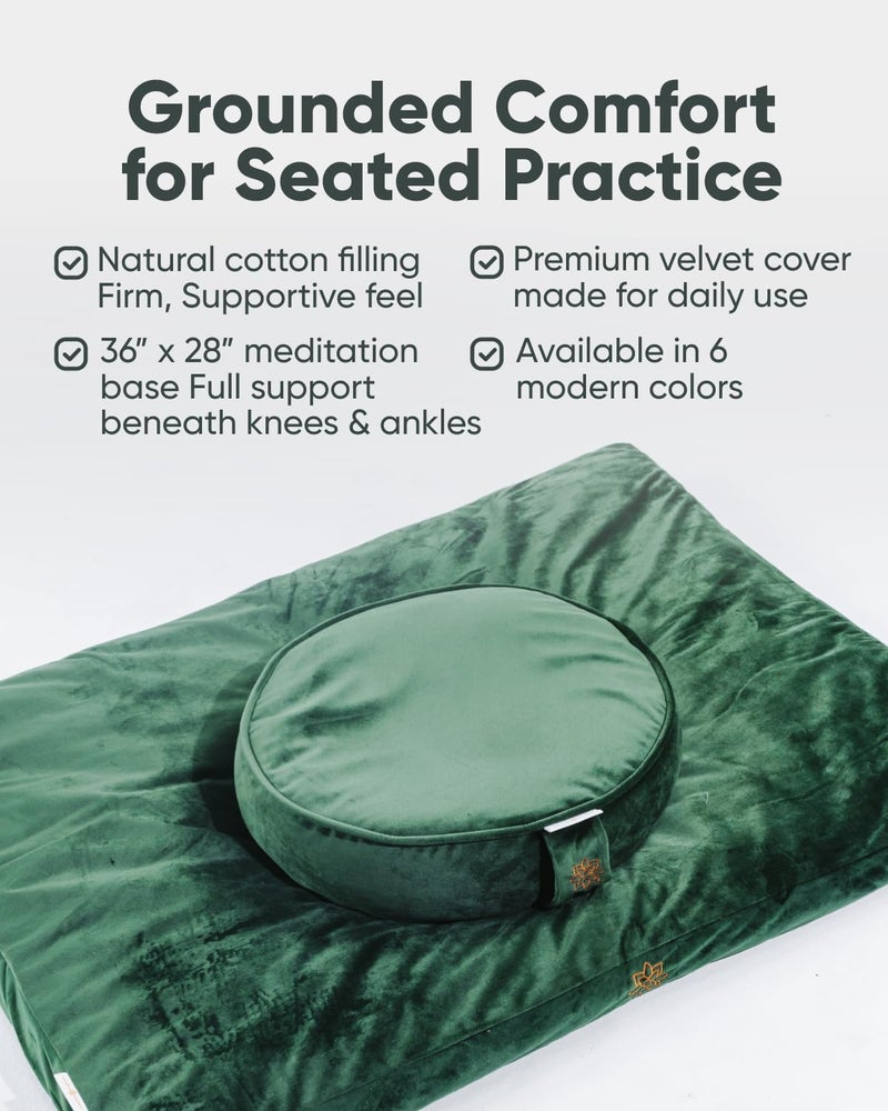 Mindful Modern Velvet Zabuton Meditation Mat - Luxurious Meditation Cushion Pillow with 100% Cotton Filling - Enjoy Better Posture and Greater Comfort for Zafu or Bench (Emerald Green) - Image 4