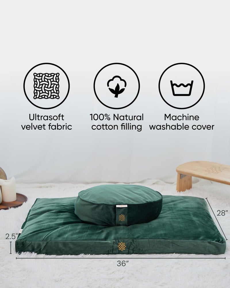 Mindful Modern Velvet Zabuton Meditation Mat - Luxurious Meditation Cushion Pillow with 100% Cotton Filling - Enjoy Better Posture and Greater Comfort for Zafu or Bench (Emerald Green) - Image 3