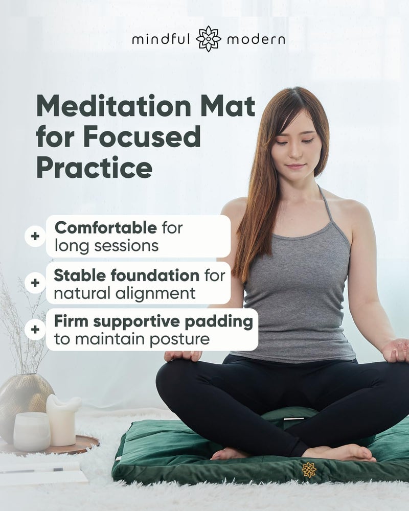Mindful Modern Velvet Zabuton Meditation Mat - Luxurious Meditation Cushion Pillow with 100% Cotton Filling - Enjoy Better Posture and Greater Comfort for Zafu or Bench (Emerald Green) - Image 2