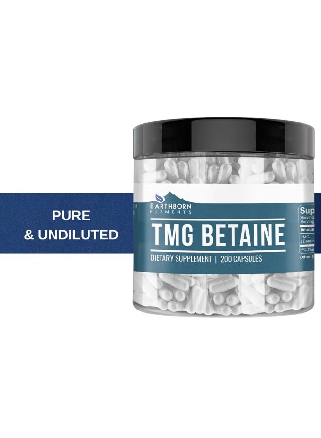 earthborn elements TMG Betaine Anhydrous Trimethylglycine 200 Capsules, Pure & Undiluted, No Additives - Image 5