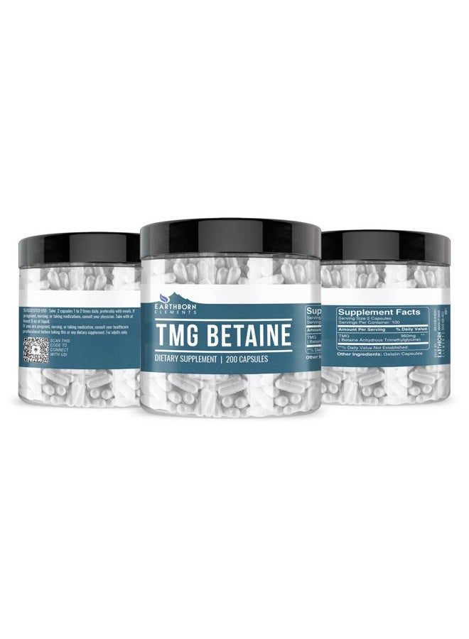 earthborn elements TMG Betaine Anhydrous Trimethylglycine 200 Capsules, Pure & Undiluted, No Additives - Image 2