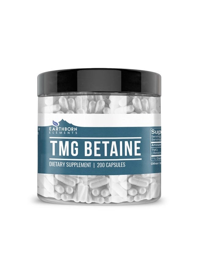 earthborn elements TMG Betaine Anhydrous Trimethylglycine 200 Capsules, Pure & Undiluted, No Additives - Image 1
