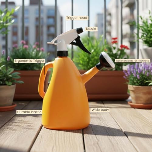 Go Hooked 2in1 Plant Watering Can with Spray Bottle & Shower Head 1 Litre | Multi-Purpose Garden Water Sprayer for Indoor Plants, Balcony Garden & Nursery | Plastic Watering Pot with Handle Multicolor - Image 5