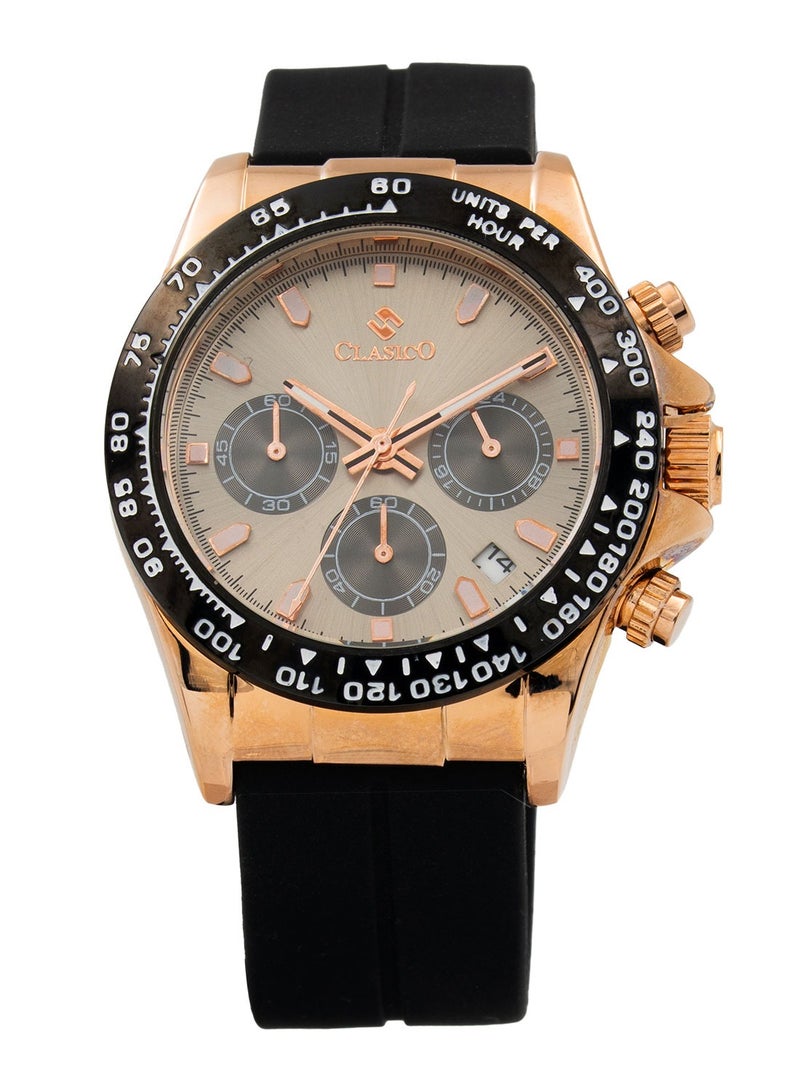 Clasico ساعة كرونوغراف للرجال - علبة فاخرة، إطار جريء وحزام سيليكون | كوارتز ياباني فاخر | تصميم رياضي وفاخر مقاوم للماء - Image 1