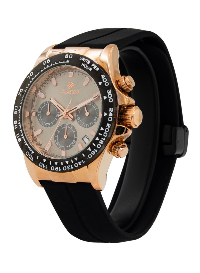 Clasico ساعة كرونوغراف للرجال - علبة فاخرة، إطار جريء وحزام سيليكون | كوارتز ياباني فاخر | تصميم رياضي وفاخر مقاوم للماء - Image 2