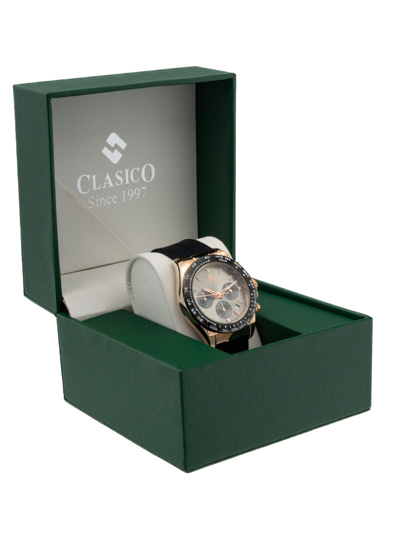 Clasico ساعة كرونوغراف للرجال - علبة فاخرة، إطار جريء وحزام سيليكون | كوارتز ياباني فاخر | تصميم رياضي وفاخر مقاوم للماء - Image 4