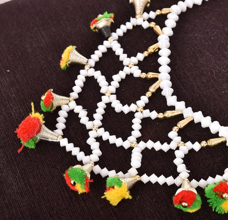 Evisha خيوط بيضاء مع بوم بوم لتعليق الأبواب تاران بندهنوار لتزيين ديwali ديكور المنزل 3 قدم - Image 3