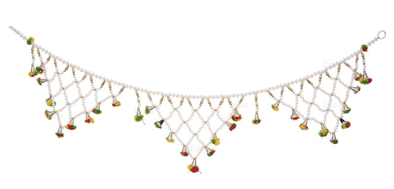 Evisha خيوط بيضاء مع بوم بوم لتعليق الأبواب تاران بندهنوار لتزيين ديwali ديكور المنزل 3 قدم - Image 2