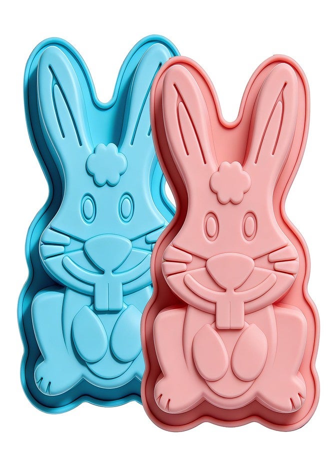 Dootafy Easter Bunny Molds 2 Pack Bunny Cake Pan Rabbit Cake Mold Silicone Cute Cake Molds Jumbo Bunny Breakable Chocolate Gummy Mold for Baking Easter Day Party Cake Dessert Giant Gummy - Pink&Blue - Image 1