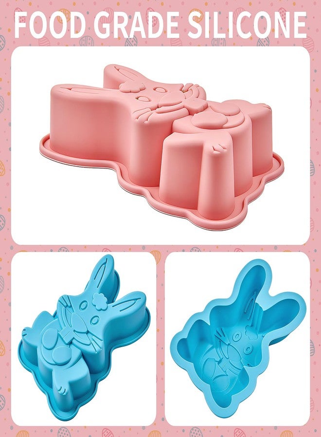 Dootafy Easter Bunny Molds 2 Pack Bunny Cake Pan Rabbit Cake Mold Silicone Cute Cake Molds Jumbo Bunny Breakable Chocolate Gummy Mold for Baking Easter Day Party Cake Dessert Giant Gummy - Pink&Blue - Image 2