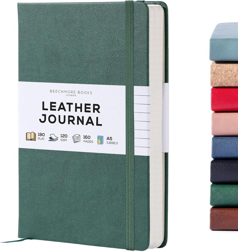 Beechmore Books Lined Journal Notebook, 5.8 x 8.3 inch, A5 160 Lined Pages, Hardcover Leather Journals for Women, Men, Writing and Notebooks for Work - 120 GSM Thick Paper, Gifts Box Included - Image 1